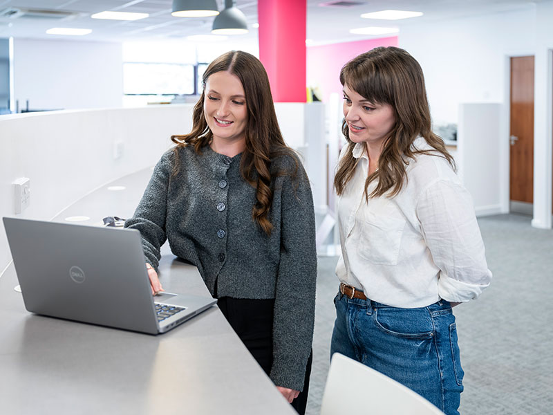 Colleagues in the office looking at a computer