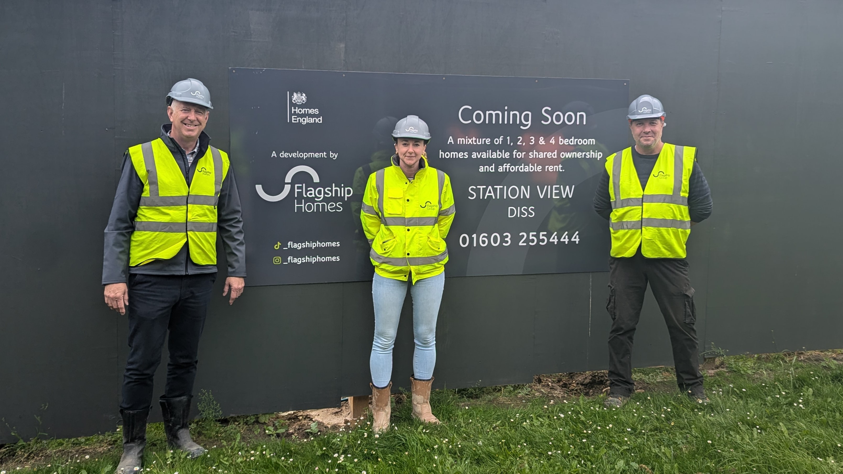 L-R Flagship Homes’ Tony Tann, Anna Cook-Bacon and Simon Floor outside the Station View development