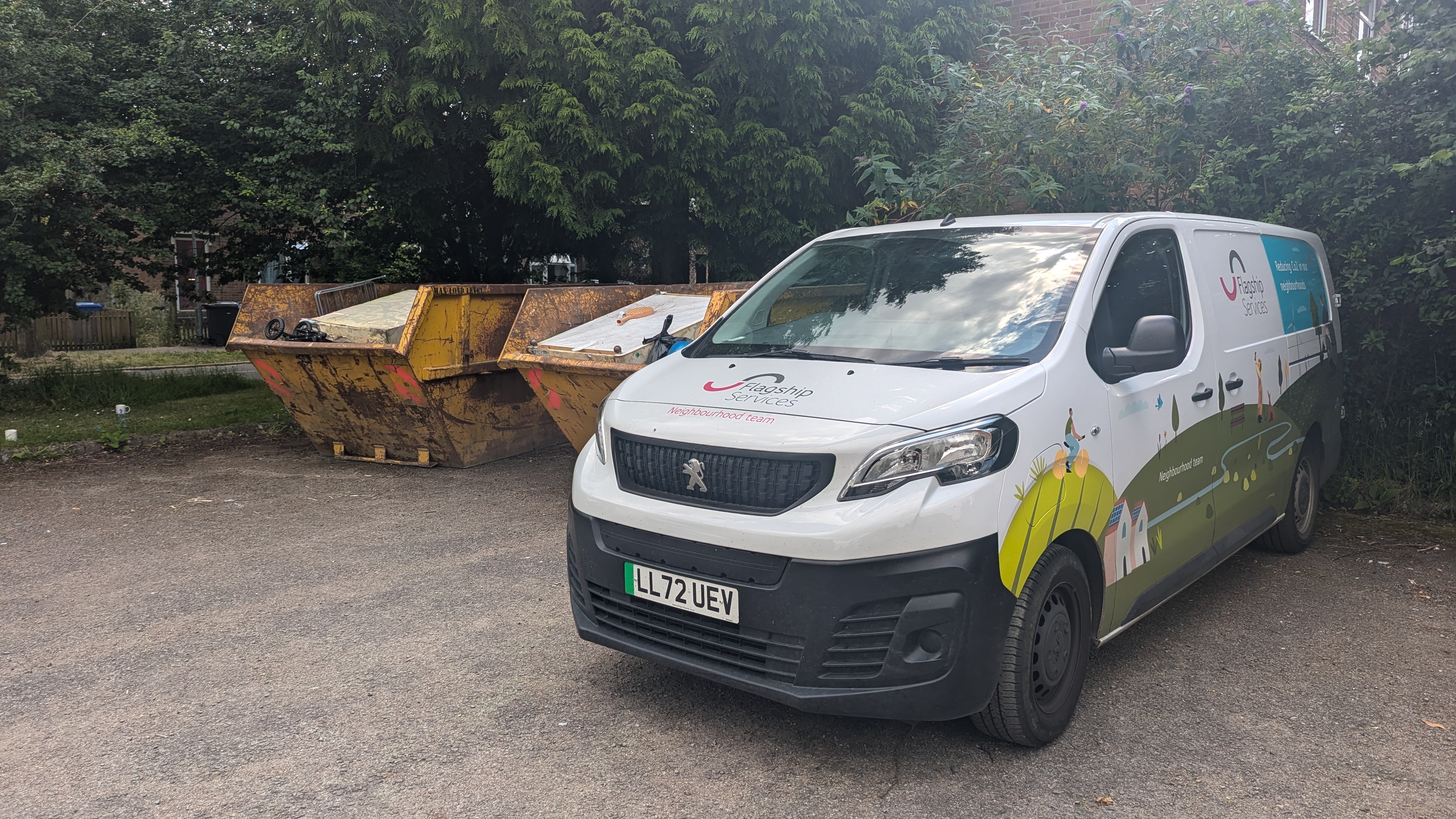 A Flagship Services electric van parked up ready to be loaded up with any overflow. Image: Flagship Group