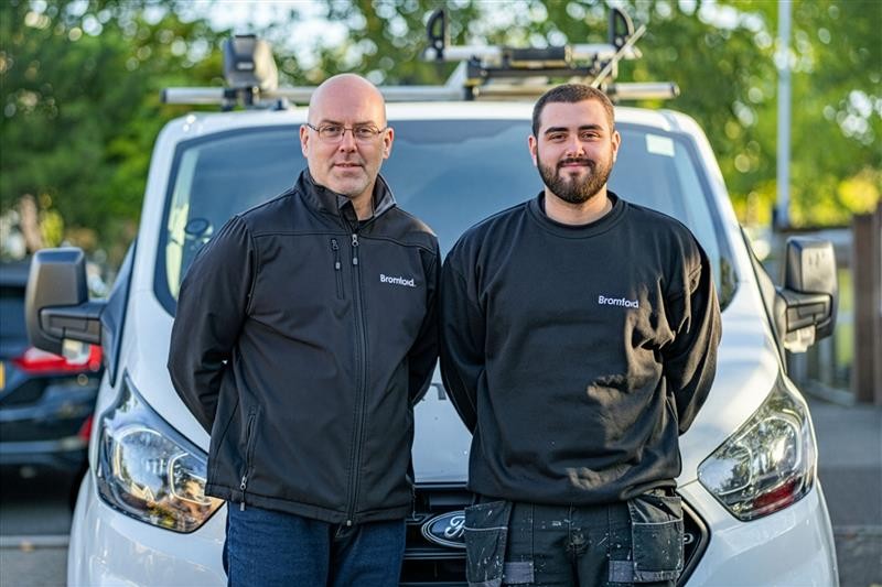Alfie Davies (right), a multi-skilled engineer apprentice for Bromford who was a finalist at the recent YouthBuild UK awards, with Empty Homes Manager Scott Bradford