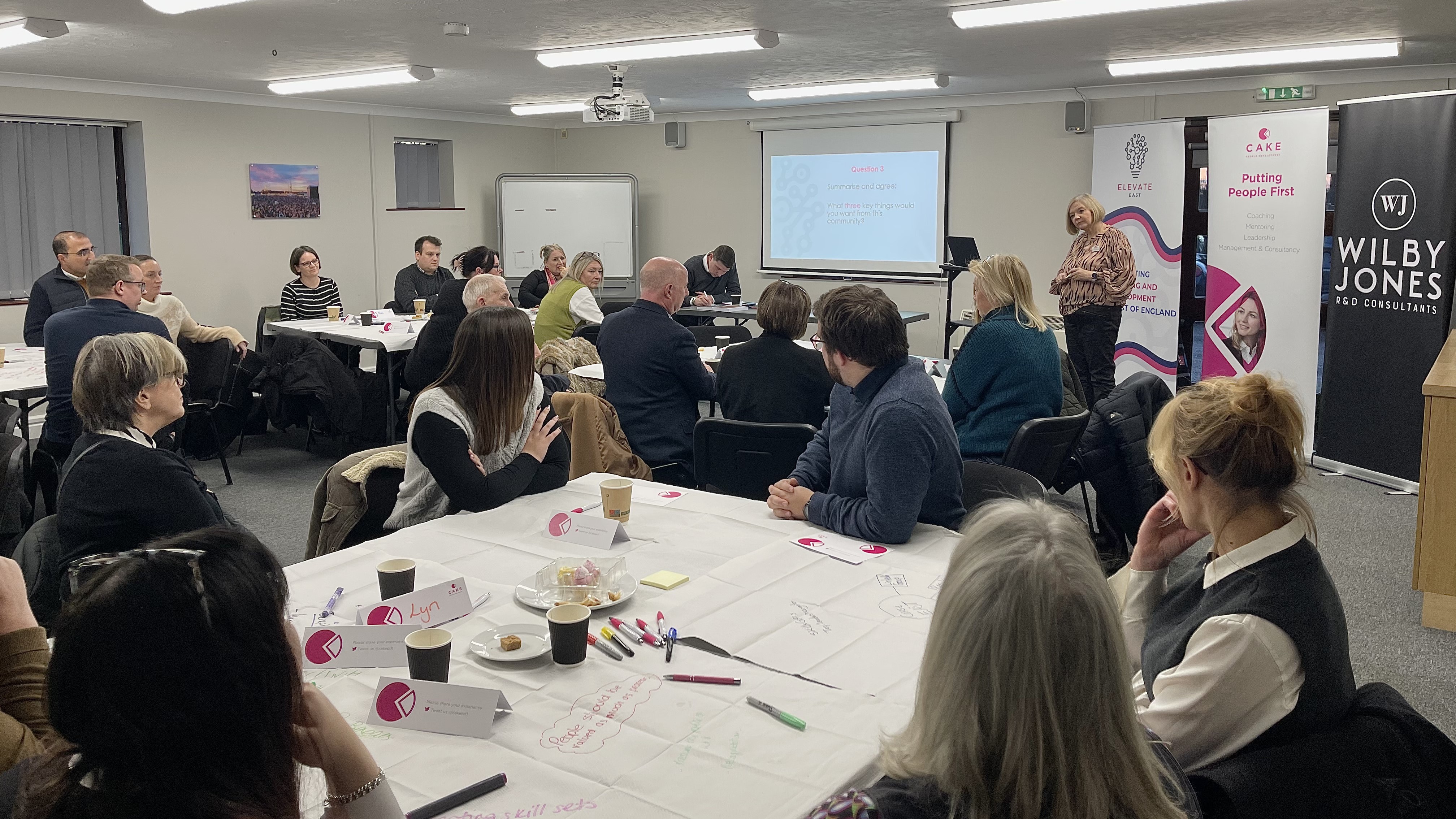 Elevate East co-founder Margaret Burnside leads a discussion at the launch of new East Anglian learning & development network Elevate East